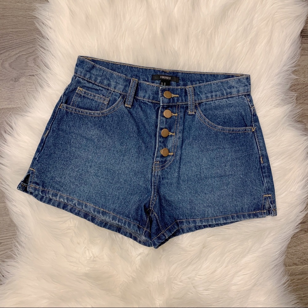 Forever 21 High Waisted Button Front Denim Shorts - Picture 12 of 14